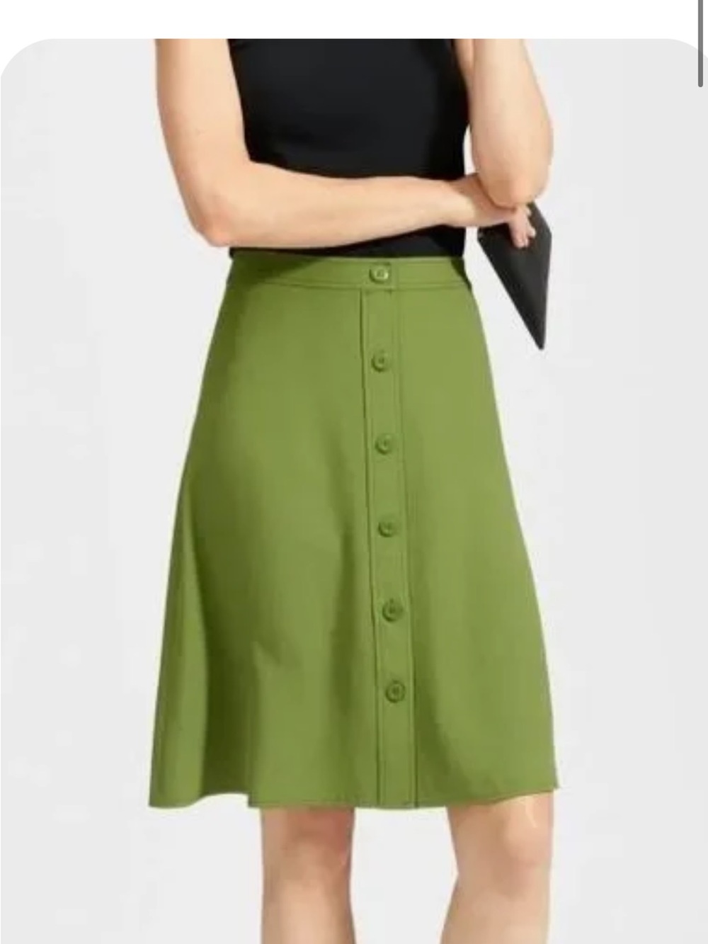Everlane Olive Green Button-Front A-Line Skirt